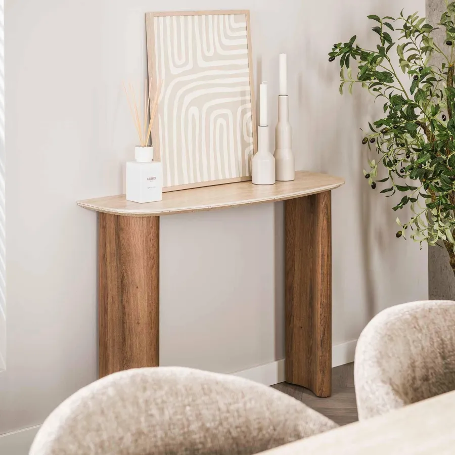 WoonStijl Hal-/kaptafel Romano Curvo Keramiek travertin Outlet