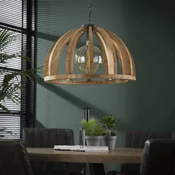 WoonStijl Hanglamp Ø60 gebogen houten spijlen / Massief mango naturel / Massief mango naturel