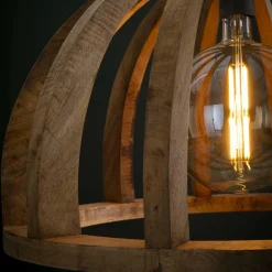 WoonStijl Hanglamp Ø60 gebogen houten spijlen / Massief mango naturel / Massief mango naturel