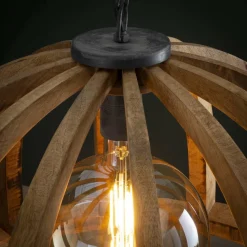 WoonStijl Hanglamp Ø60 gebogen houten spijlen / Massief mango naturel / Massief mango naturel