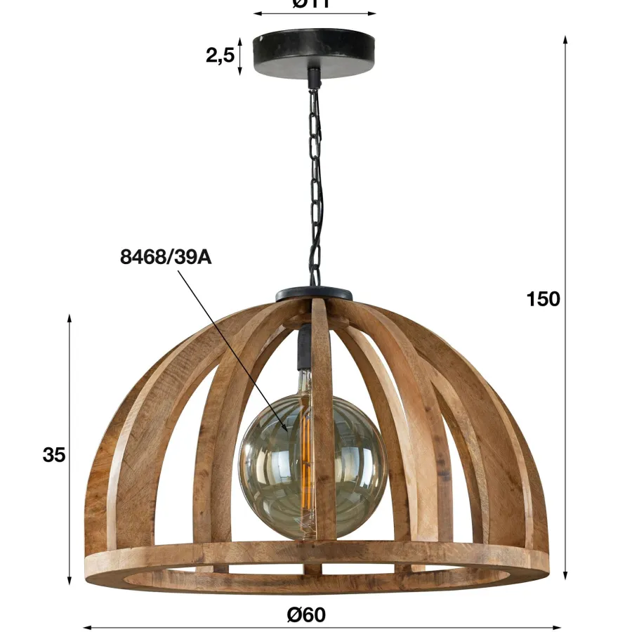 WoonStijl Hanglamp Ø60 gebogen houten spijlen / Massief mango naturel / Massief mango naturel