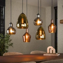 WoonStijl Hanglamp 3+3 mix glass tricolore Hot