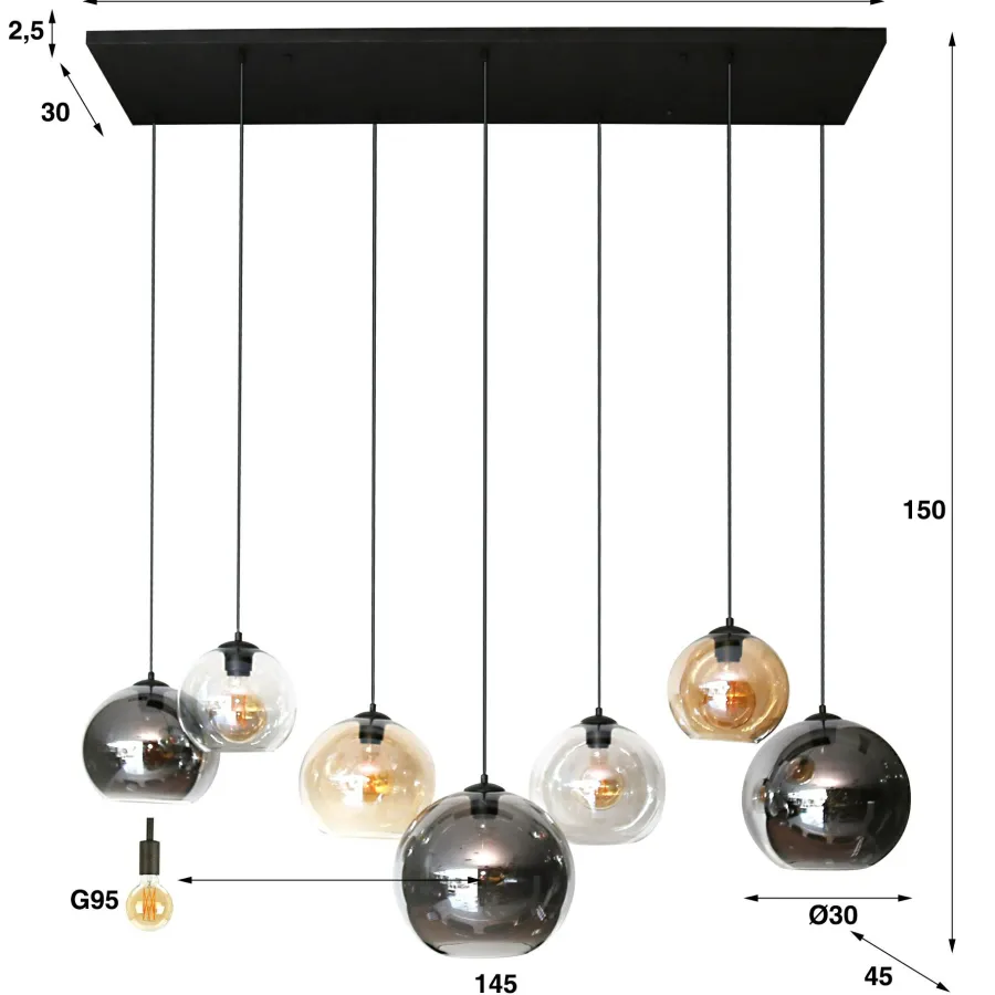WoonStijl Hanglamp 4+3 multi globe XL Hot