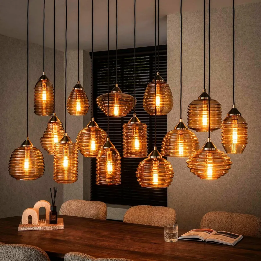 WoonStijl Hanglamp 5+5+5 rib glass Sale