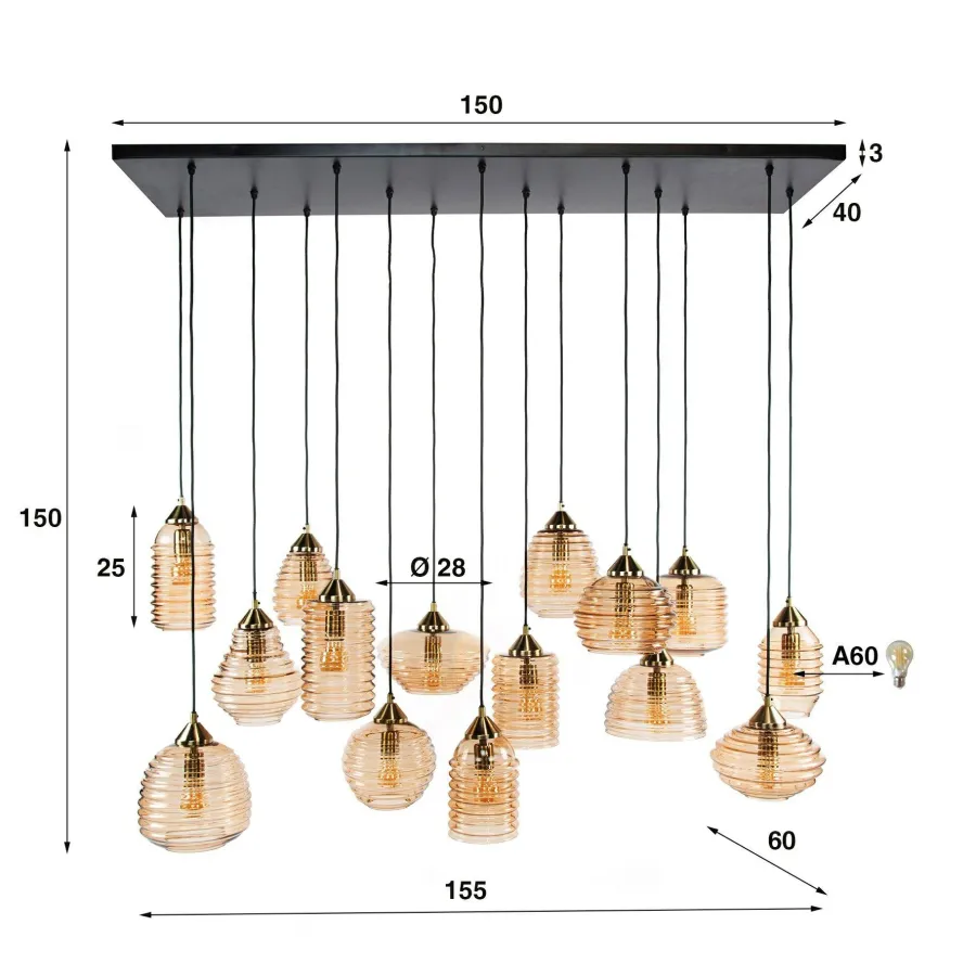 WoonStijl Hanglamp 5+5+5 rib glass Sale