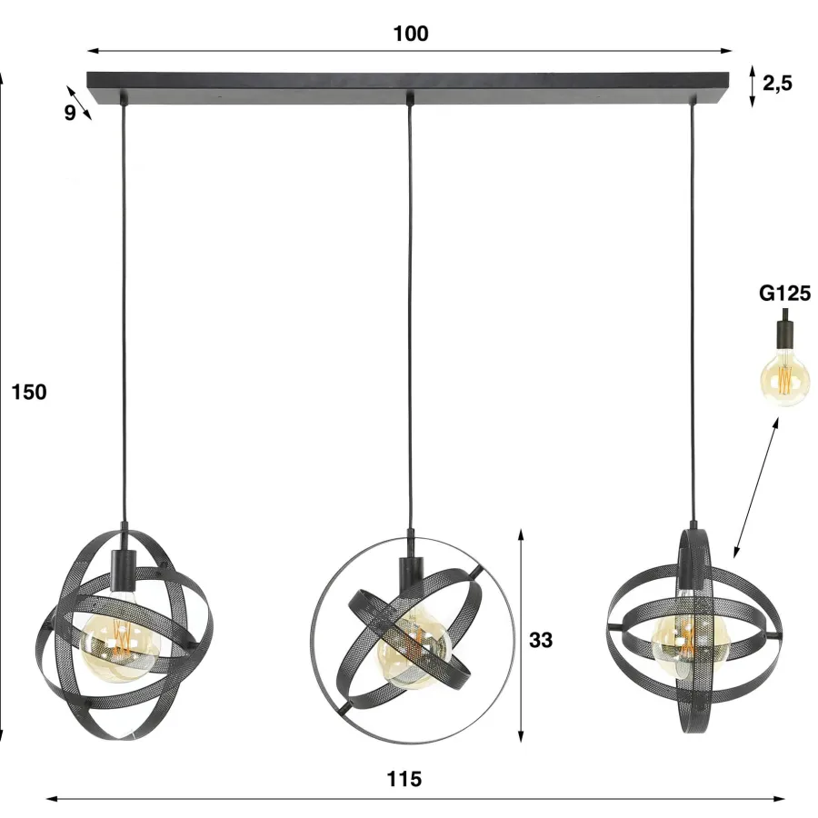 WoonStijl Hanglamp Cosmos Mesh met 3 lampen Best