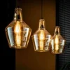 WoonStijl Hanglamp 3L amber glas kegel / Oud zilver Clearance
