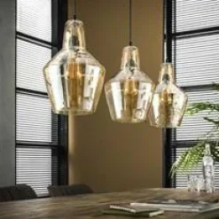 WoonStijl Hanglamp 3L amber glas kegel / Oud zilver Clearance