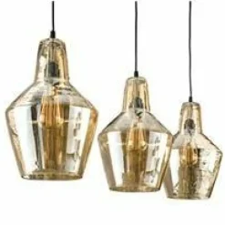WoonStijl Hanglamp 3L amber glas kegel / Oud zilver Clearance