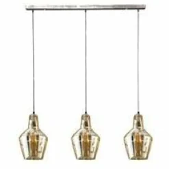 WoonStijl Hanglamp 3L amber glas kegel / Oud zilver Clearance