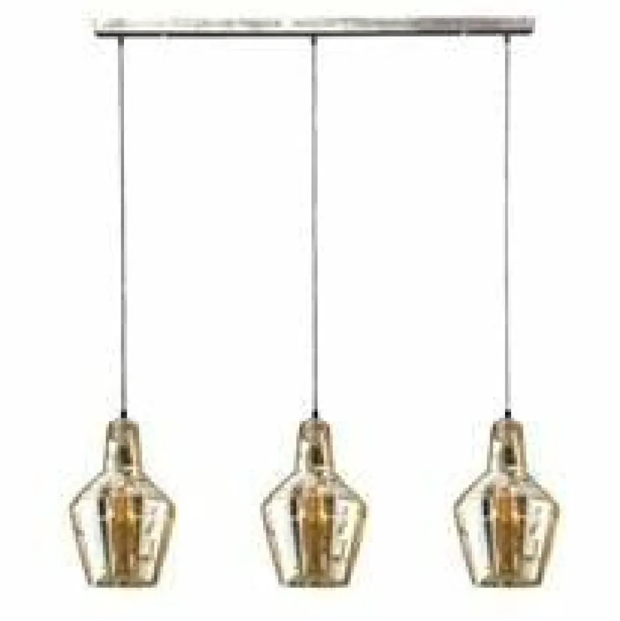WoonStijl Hanglamp 3L amber glas kegel / Oud zilver Clearance
