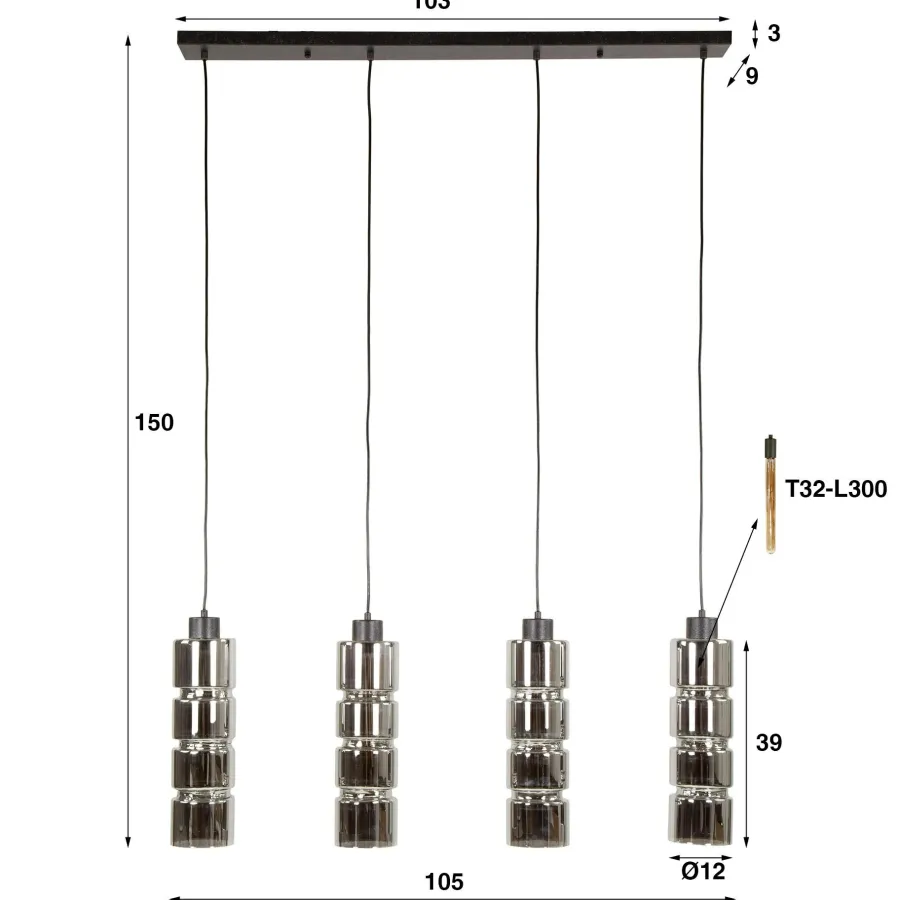WoonStijl Hanglamp 4L cylinder glas Hot
