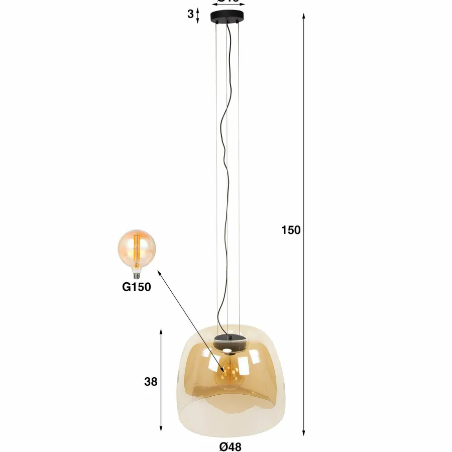 WoonStijl Hanglamp 1L drift XL glass Smoke