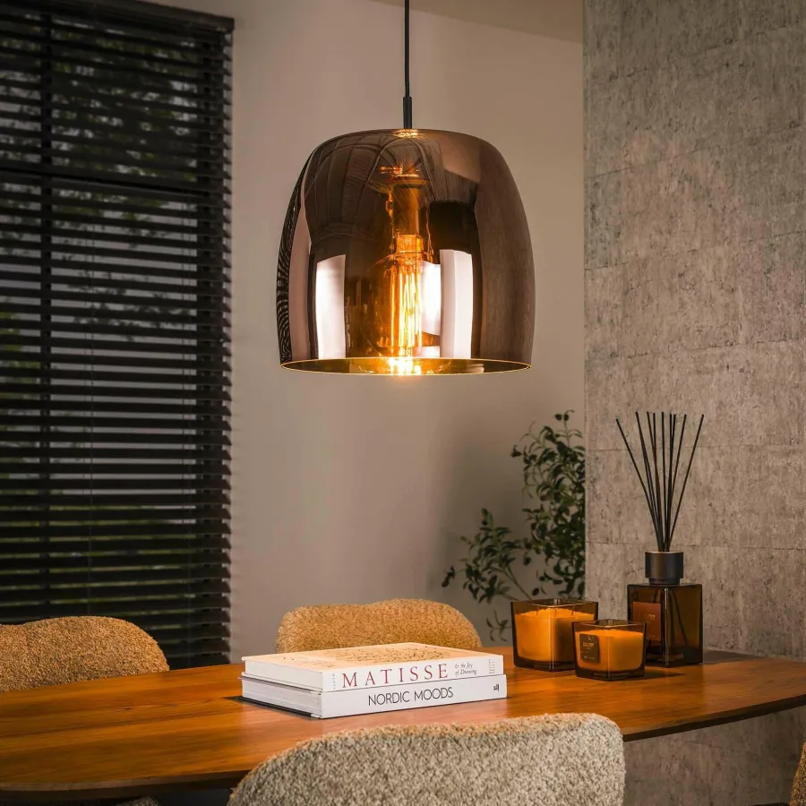 WoonStijl Hanglamp 1L drift glass Koper Hot