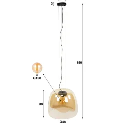 WoonStijl Hanglamp 1L drift XL glass Koper New