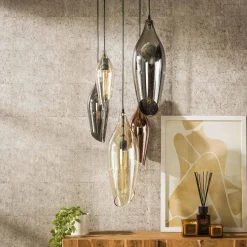WoonStijl Hanglamp 5L getrapt cocoon mix glass Best