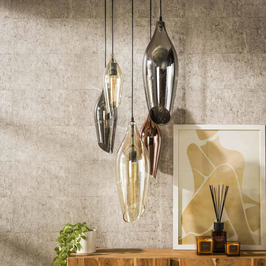 WoonStijl Hanglamp 5L getrapt cocoon mix glass Best