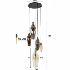 WoonStijl Hanglamp 5L getrapt cocoon mix glass Best