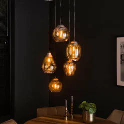 WoonStijl Hanglamp 5L getrapt mix amberkleurig glas Clearance