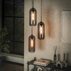 WoonStijl Hanglamp 3L getrapt smoke glas-geperforeerd staal Outlet