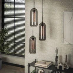 WoonStijl Hanglamp 3L getrapt smoke glas-geperforeerd staal Outlet