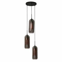 WoonStijl Hanglamp 3L getrapt smoke glas-geperforeerd staal Outlet