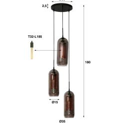 WoonStijl Hanglamp 3L getrapt smoke glas-geperforeerd staal Outlet