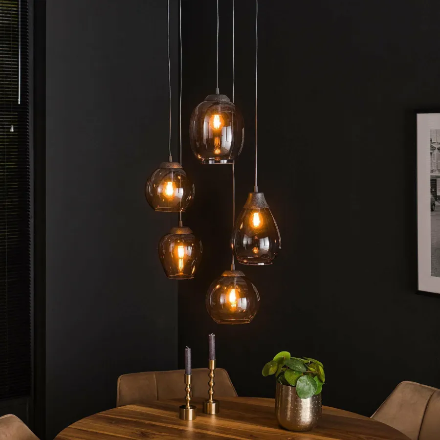 WoonStijl Hanglamp 5L getrapt mix chromed glas New