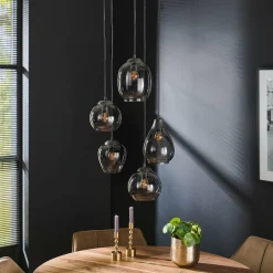 WoonStijl Hanglamp 5L getrapt mix chromed glas New