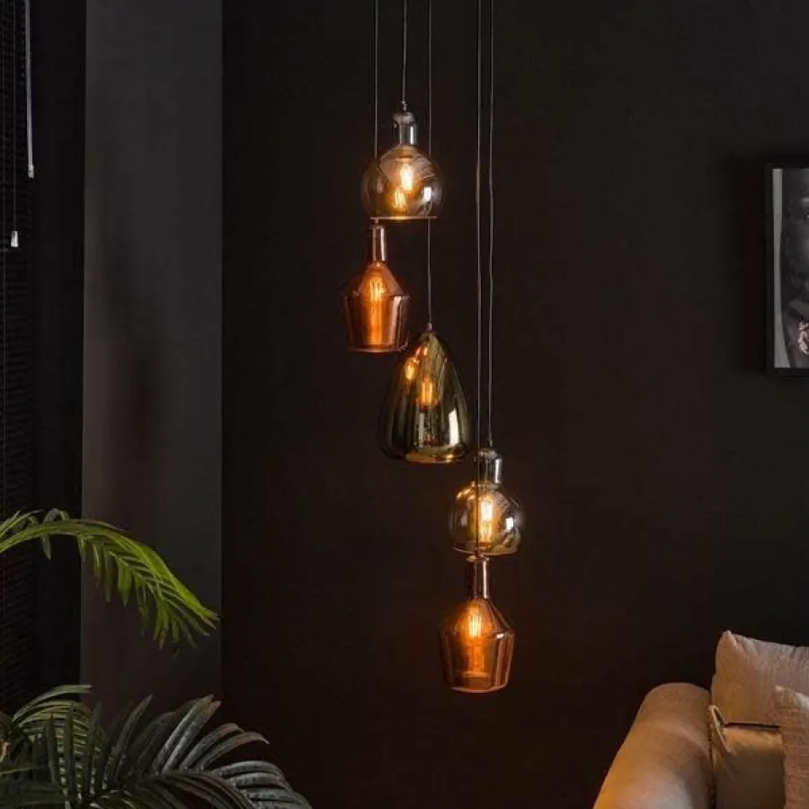 WoonStijl Hanglamp 5L getrapt mix glass tricolore Discount