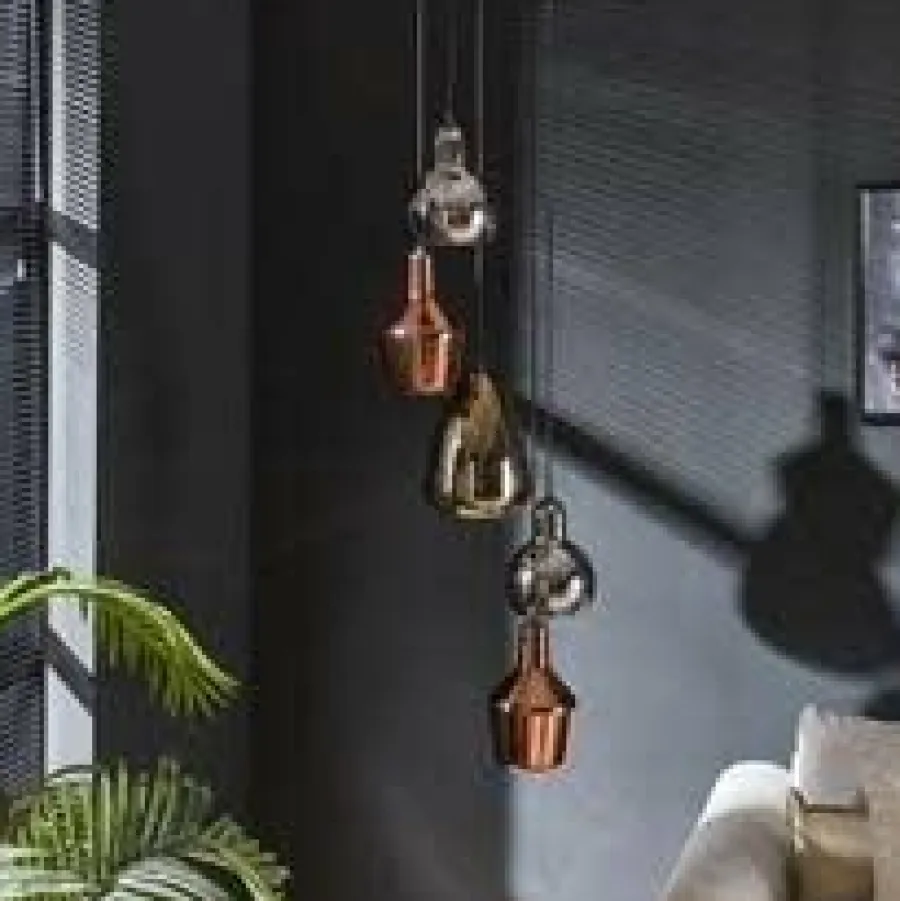 WoonStijl Hanglamp 5L getrapt mix glass tricolore Discount