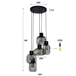 WoonStijl Hanglamp 5L getrapt mix metal Online