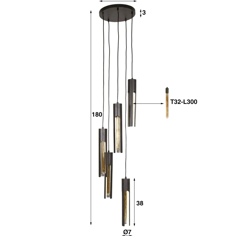 WoonStijl Hanglamp 5L getrapt tube