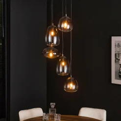 WoonStijl Hanglamp 5L getrapt mix glass shaded Online