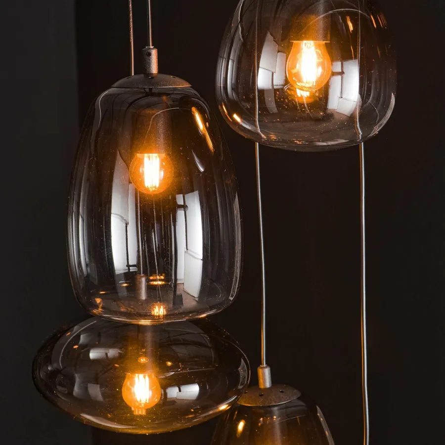 WoonStijl Hanglamp 5L getrapt mix glass shaded Online