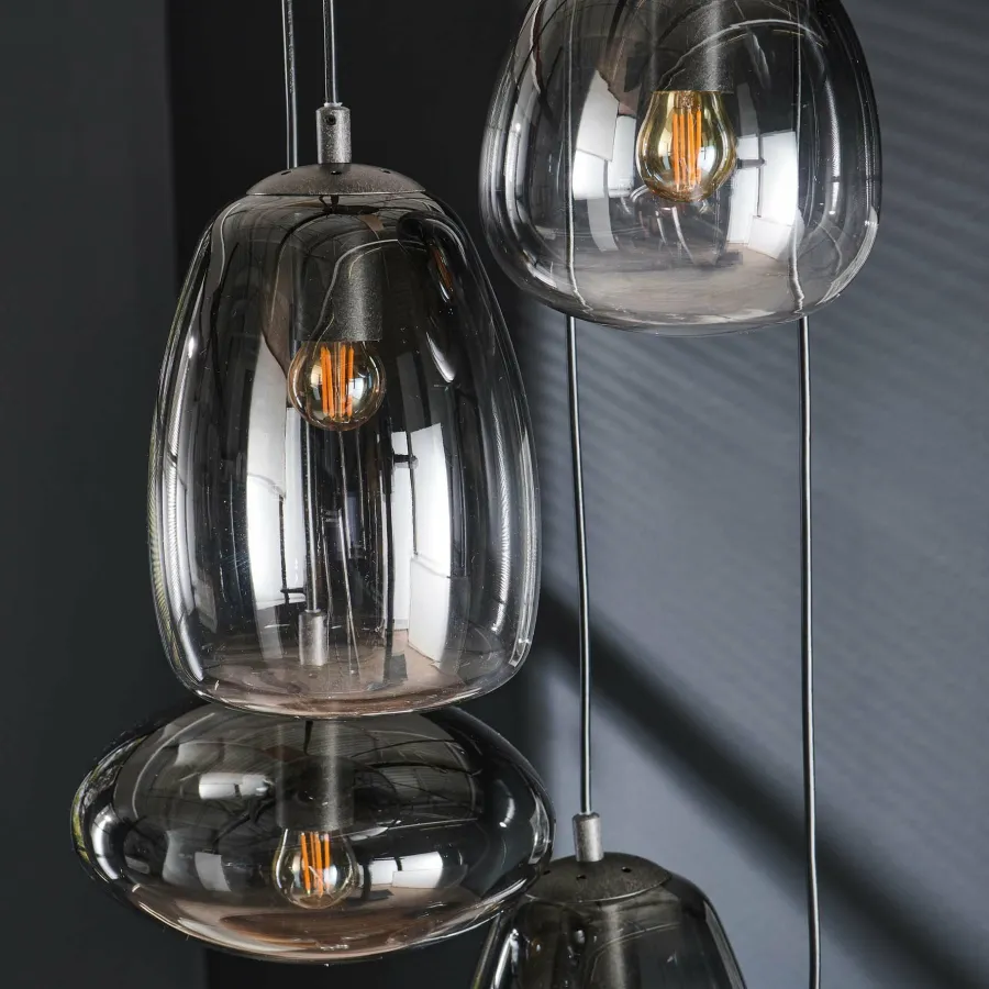 WoonStijl Hanglamp 5L getrapt mix glass shaded Online