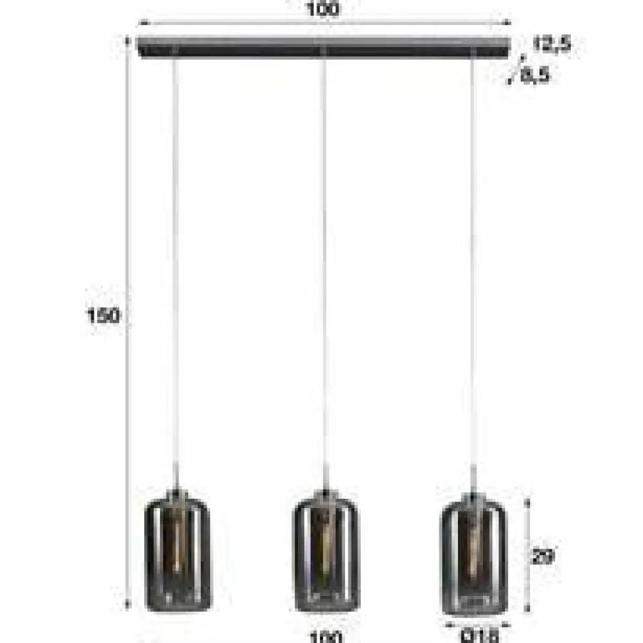 WoonStijl Hanglamp 3L Glass Metallic Grey Sale