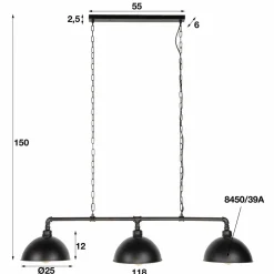 WoonStijl Hanglamp 3L Halfronde Kap-Industrial Tube Best