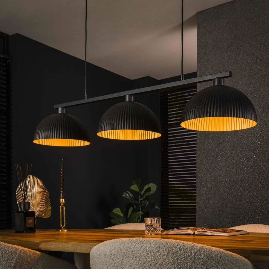 WoonStijl Hanglamp 3L halfronde kap-ribbel