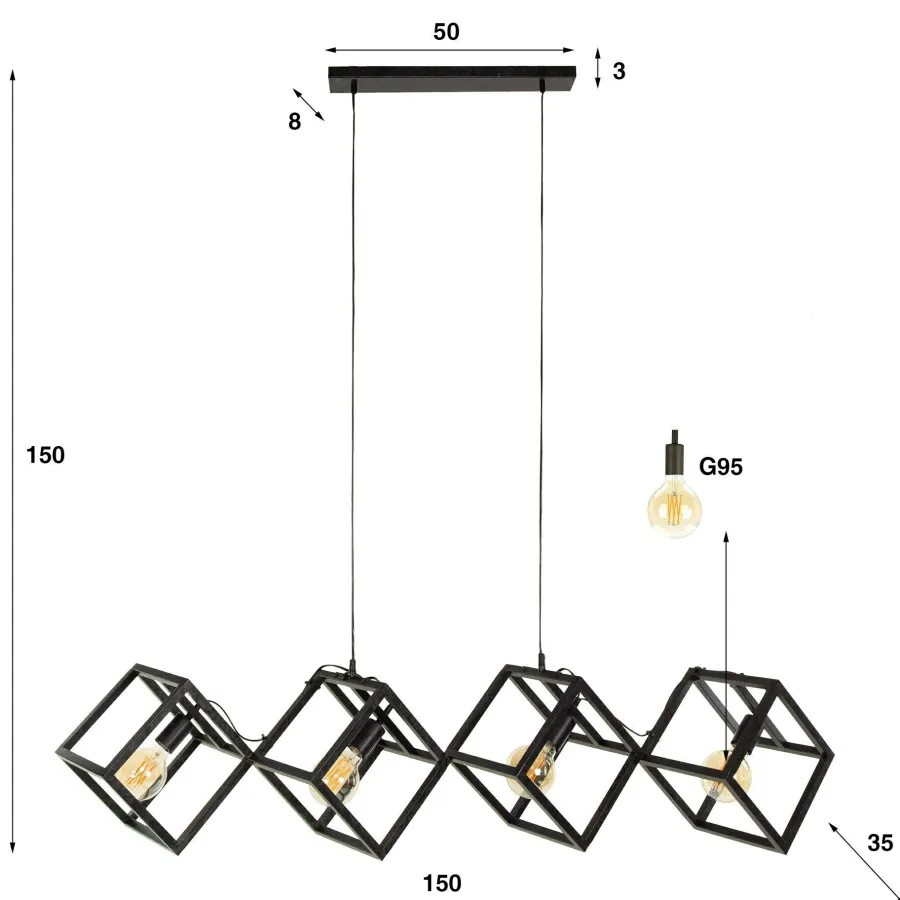 WoonStijl Hanglamp 4L kubus New