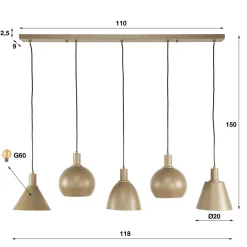 WoonStijl Hanglamp 5L Metallo mix Beige Best