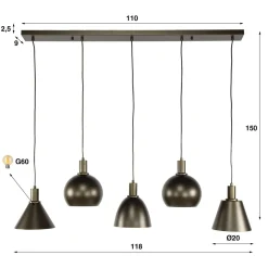 WoonStijl Hanglamp 5L Metallo mix Sienna bruin Discount