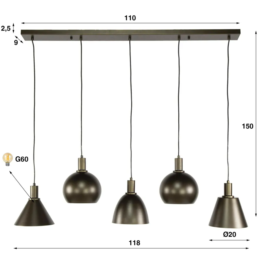WoonStijl Hanglamp 5L Metallo mix Sienna bruin Discount