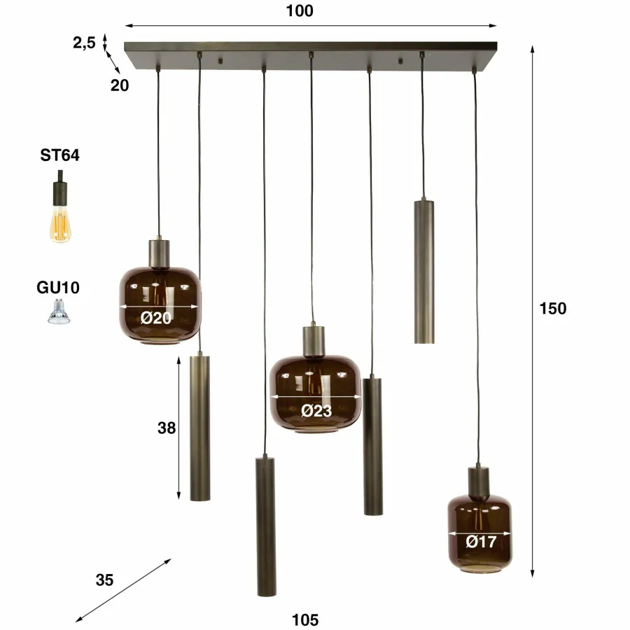 WoonStijl Hanglamp 4+3L mix Bronza Outlet