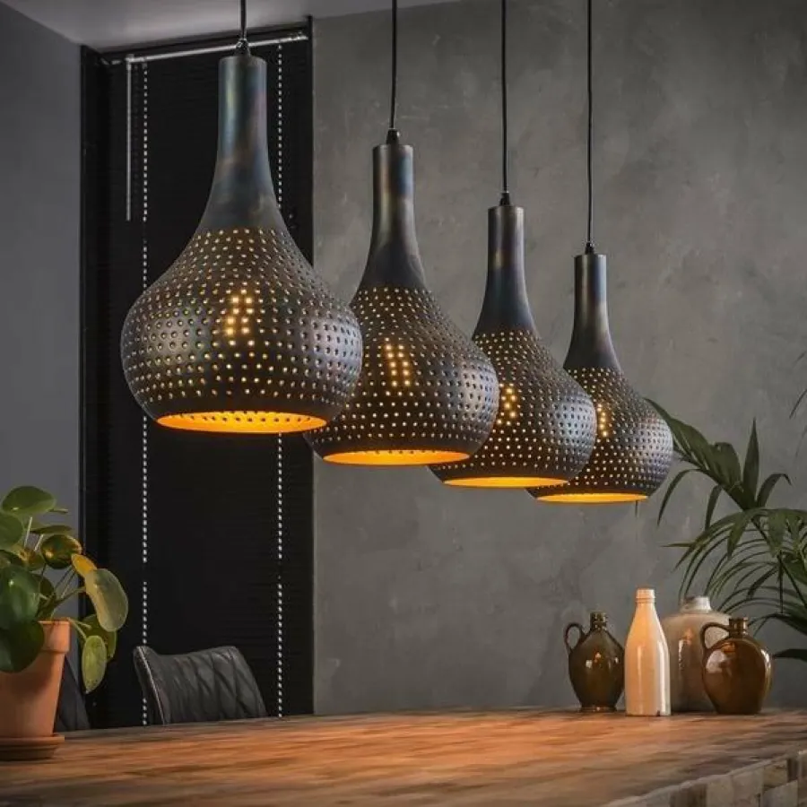 WoonStijl Hanglamp 4L Punch Kegel zwart-bruin Outlet