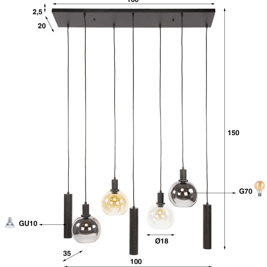 WoonStijl Hanglamp 4+3L Sfera tricolore Hot