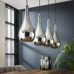WoonStijl Hanglamp 4L silver drop glass New