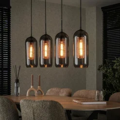 WoonStijl Hanglamp 4L smoke glas-geperforeerd staal New