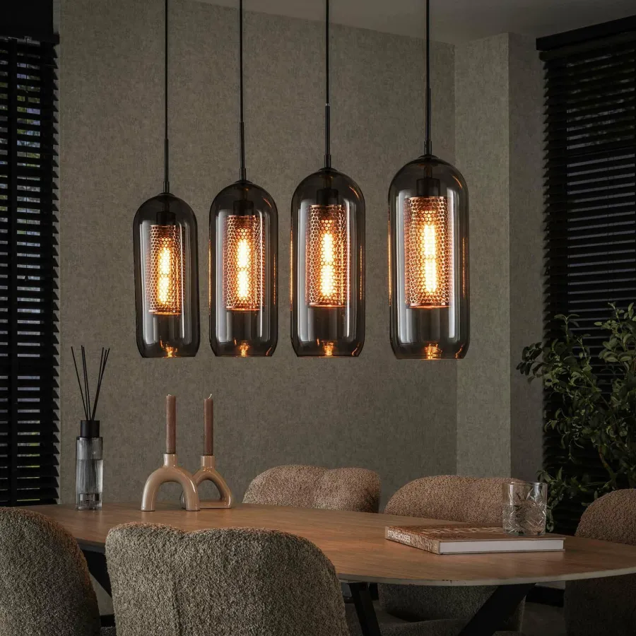 WoonStijl Hanglamp 4L smoke glas-geperforeerd staal New