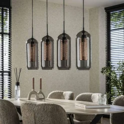 WoonStijl Hanglamp 4L smoke glas-geperforeerd staal New
